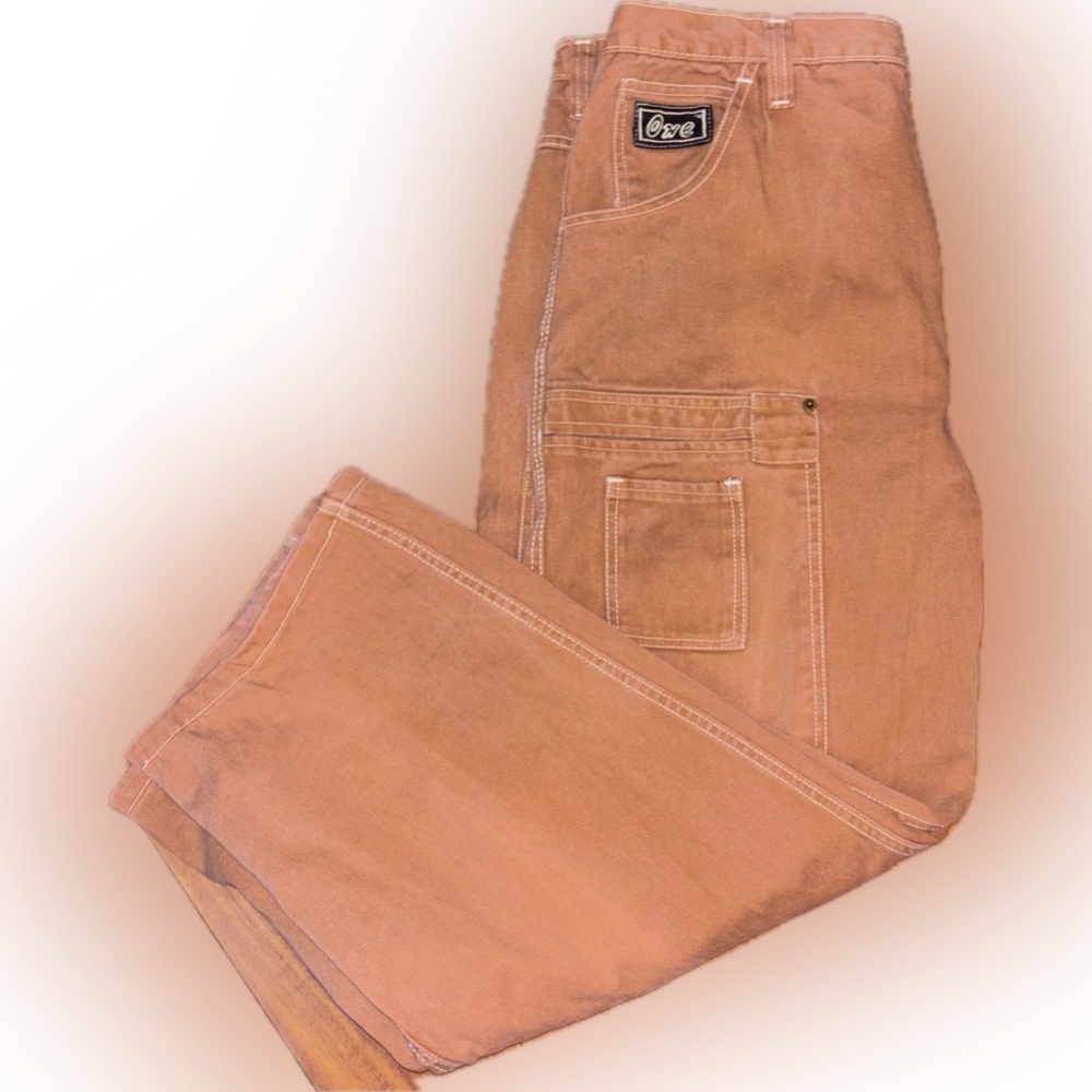 VTG ONE BOSS 90s Y2K Cargo Carpenter Jeans 42X34 Baggy Hip Hop Skater Embroider